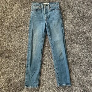 Levi's Wedgie Straight Jeans Womens 24x28‎ Blue High Rise Button Fly Denim
